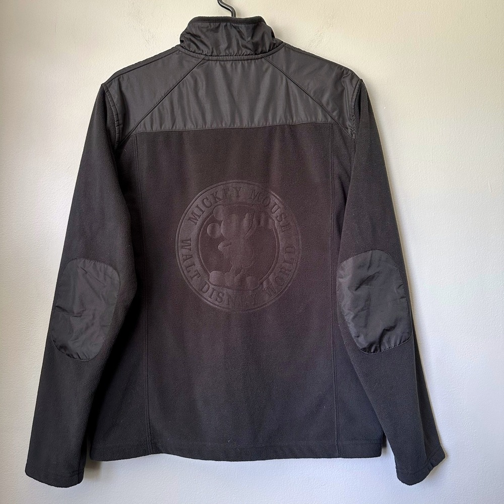 Walt Disney World Mickey Mouse Fleece Jacket Disney Zip Up Black Patch